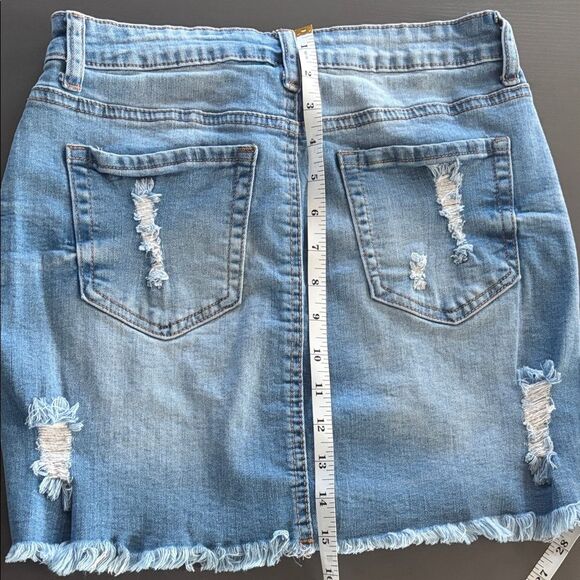 Wax Jean Light Blue Distressed Mini Skirt - Picture 4 of 7